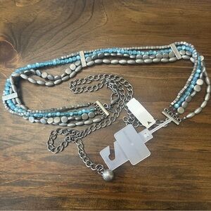New York & Company Beaded Chain Belt Turquoise Silver Large